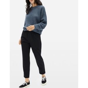 Women 2 Everlane 100% Wool Black Elastic Waist Italian GoWeave Easy Pant Trouser
